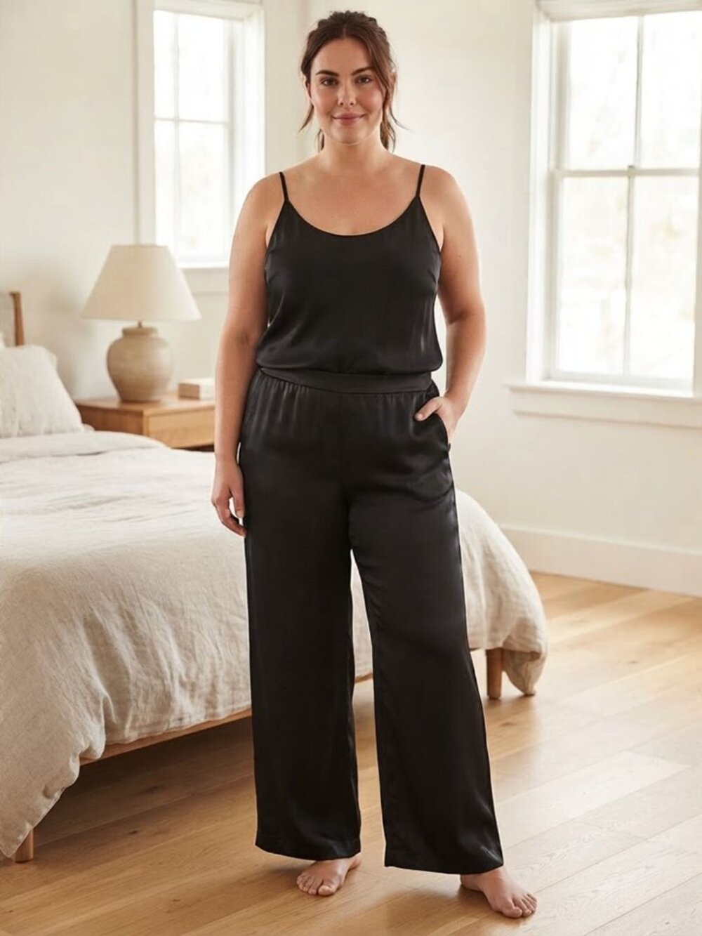 Athleta Black Lounge Sleep Pants Silky Cupro Wide Leg Size 2X